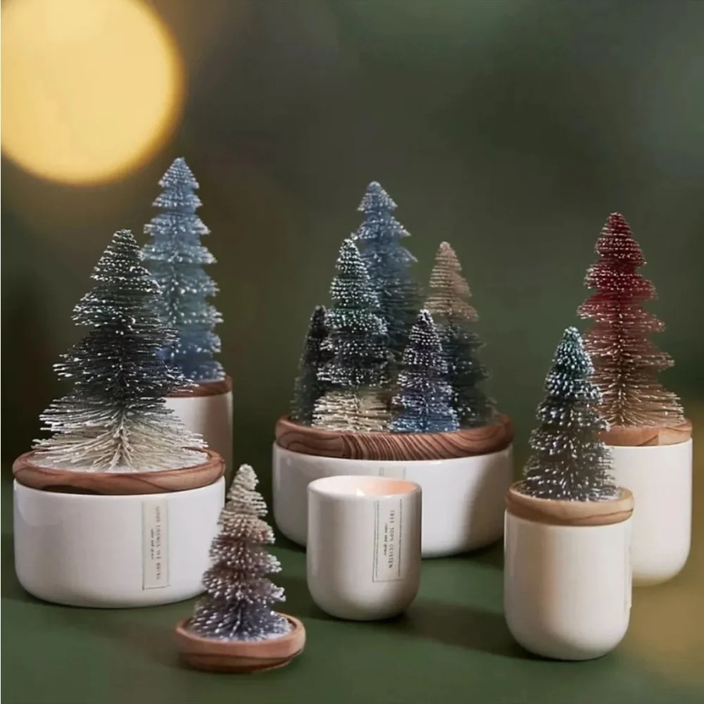 Anthropologie Small Sisal Tree Set of 3 Candles NIB